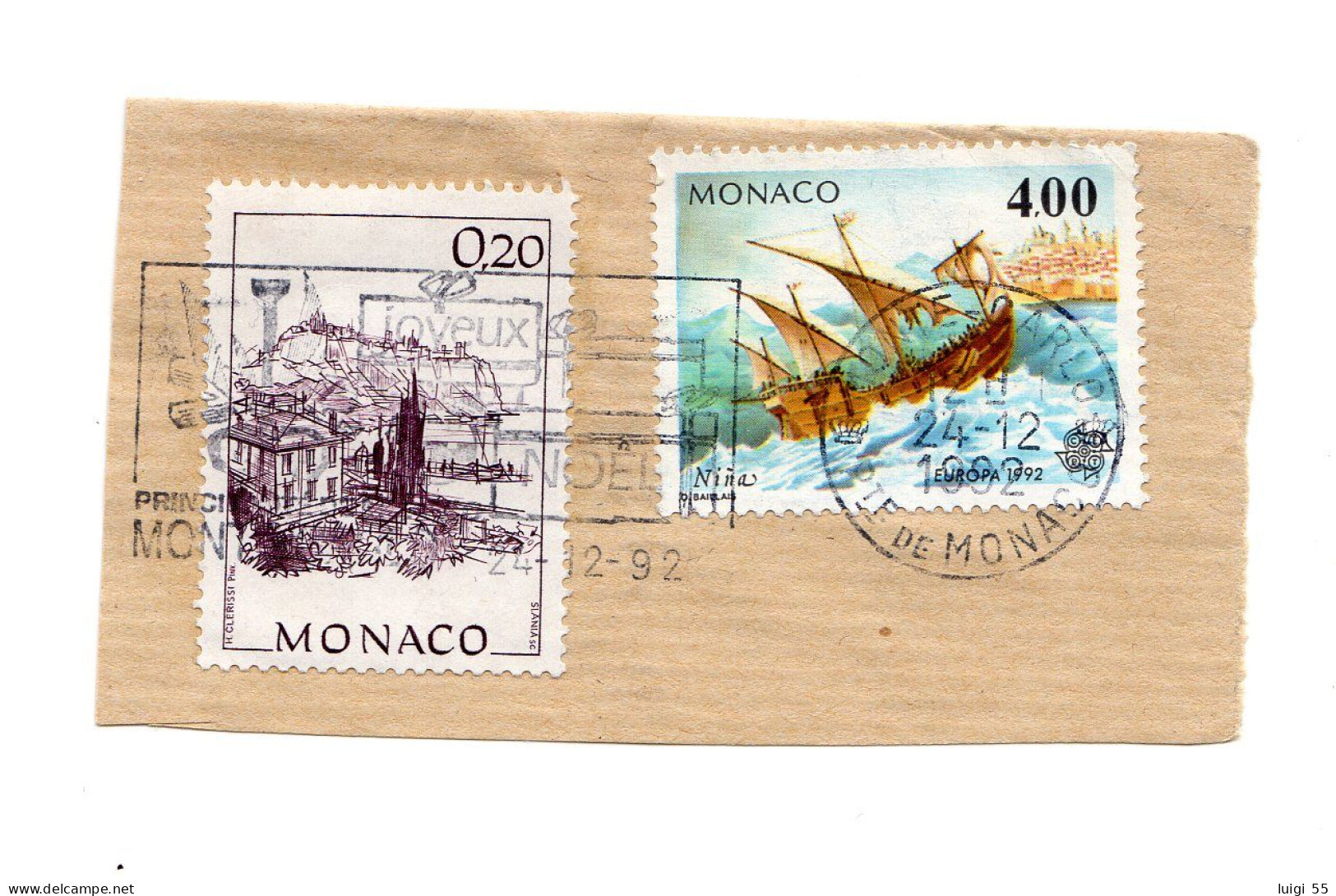 MONACO- 1992 - Ritaglio - Veduta E Caravella - Usato - Used Stamps