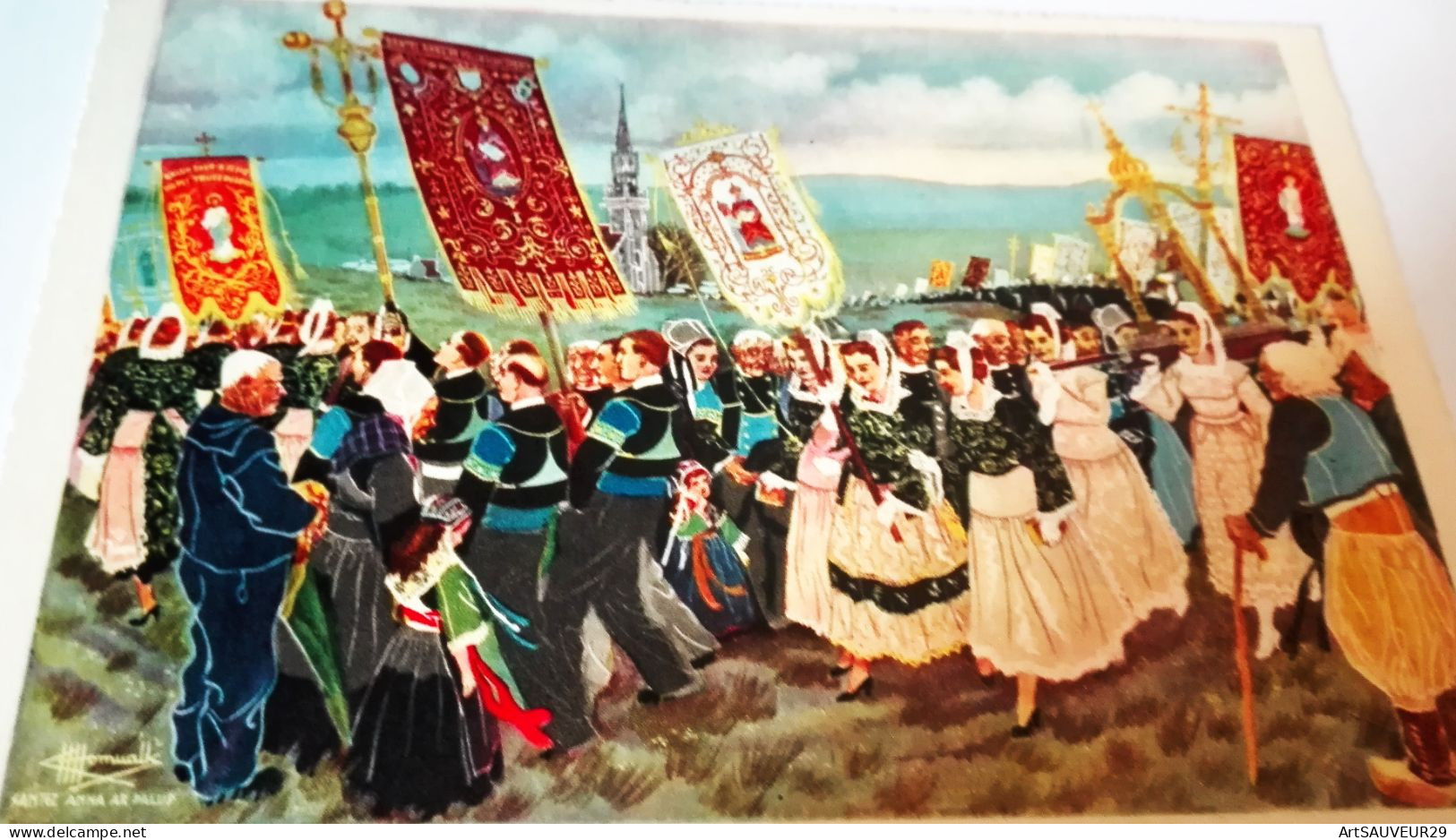 CARTE POSTALE PROCESSION DE PARDON SAINTE ANNE LA PALUD REPRODUCTION AQUARELLE CHARLES HOMUALK - Plonévez-Porzay