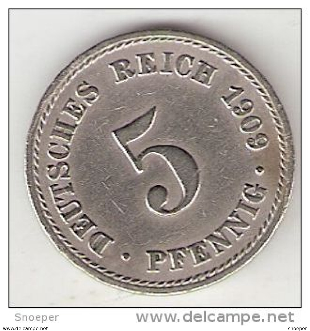 * Germany Empire  5 Pfennig 1909 A   Km 11  Vf+ - 5 Pfennig