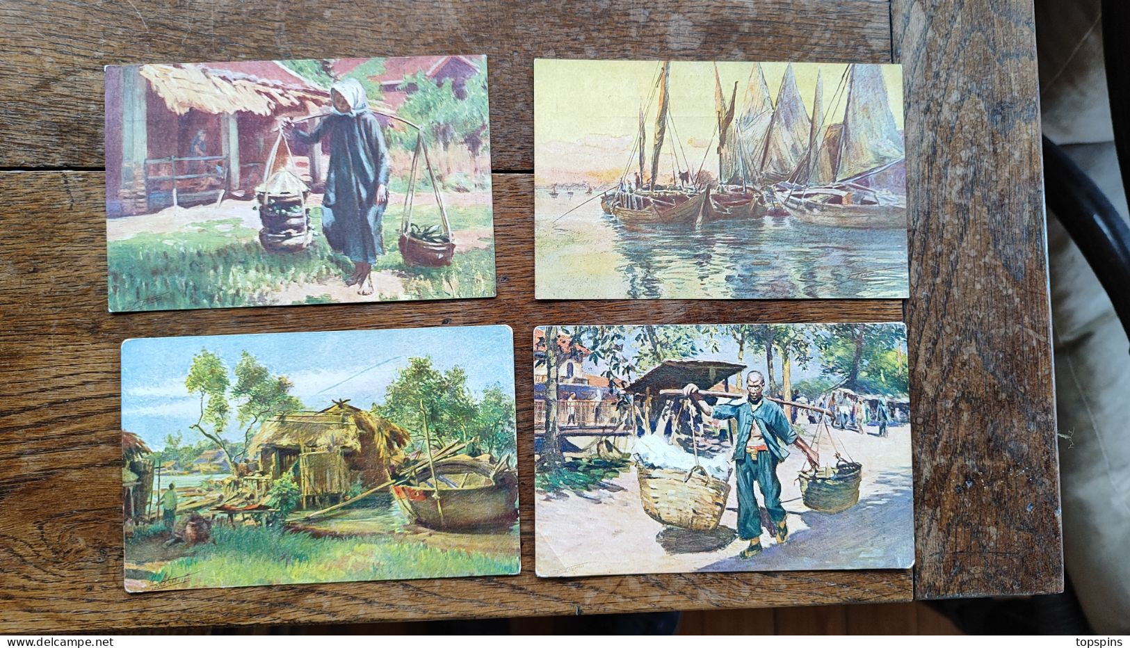 ED PLANTE SAIGNON LOT 4 CARTE POSTALE LA COCHINCHINE LE DRAGON BARQUES ANNAMITES COOLIE ARROYO ANNEES 1910/20 TBE - Autographes