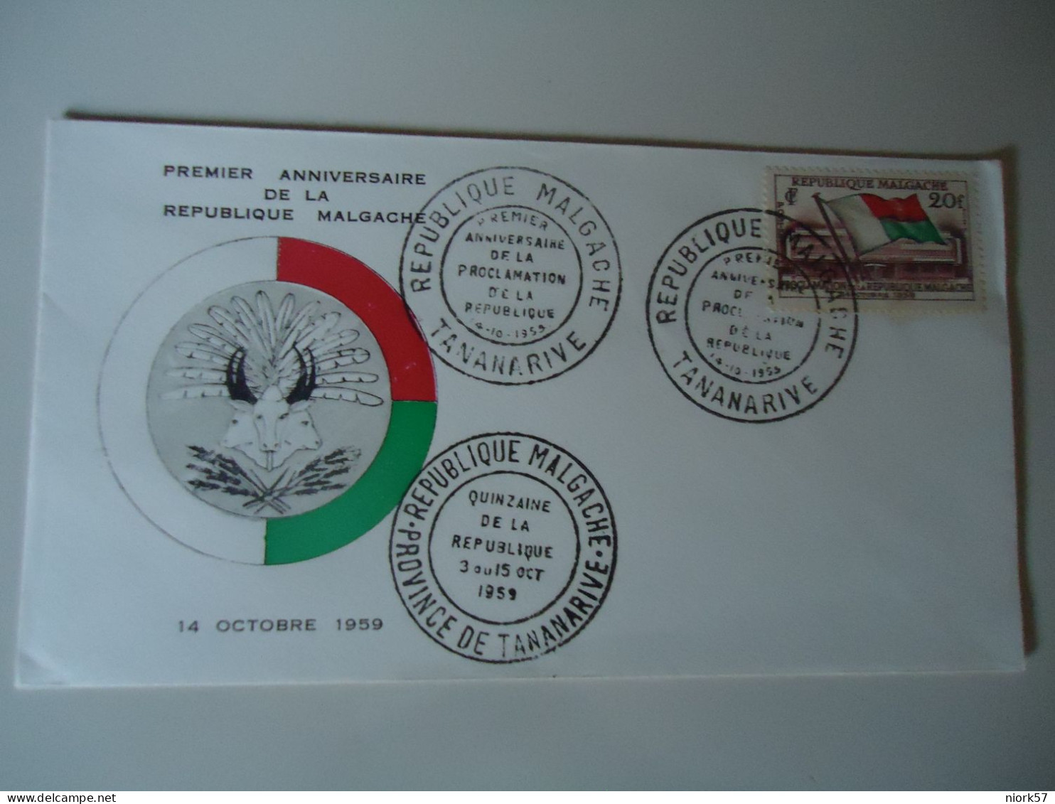 MADAGASCAR  MALGACHE  FDC  1959  ANNIVERSARIES FLAG - Sonstige & Ohne Zuordnung