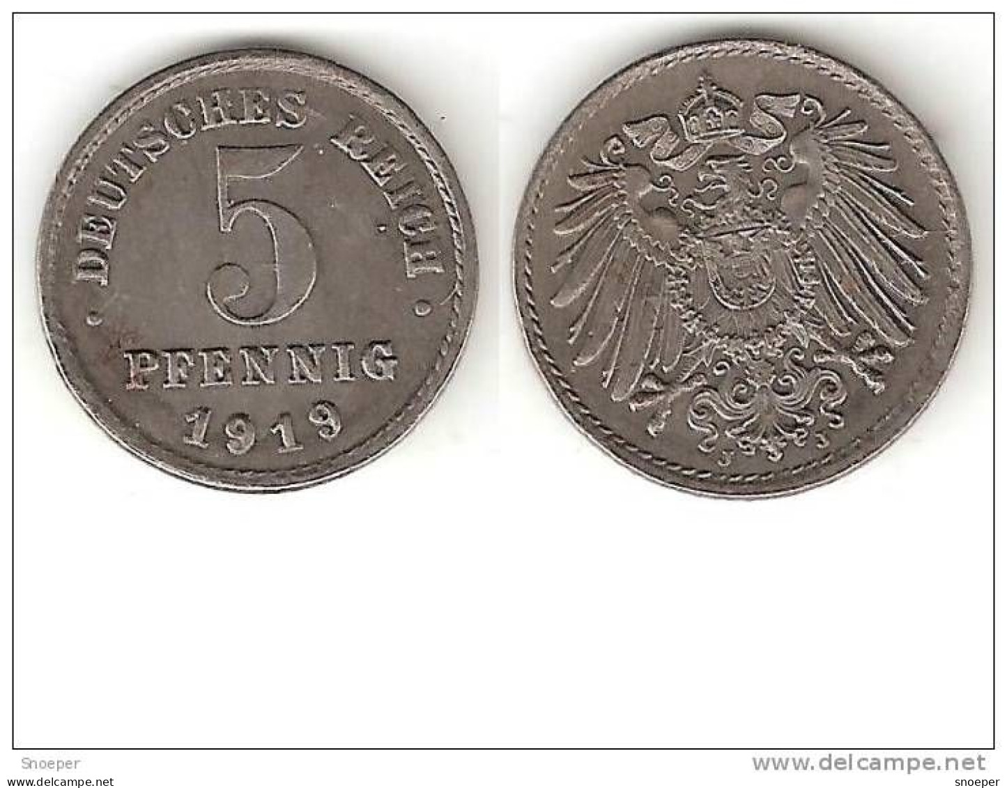 *Germany Empire 5 Pfennig 1919 J  Km 19  Unc  !!!!! - 5 Pfennig