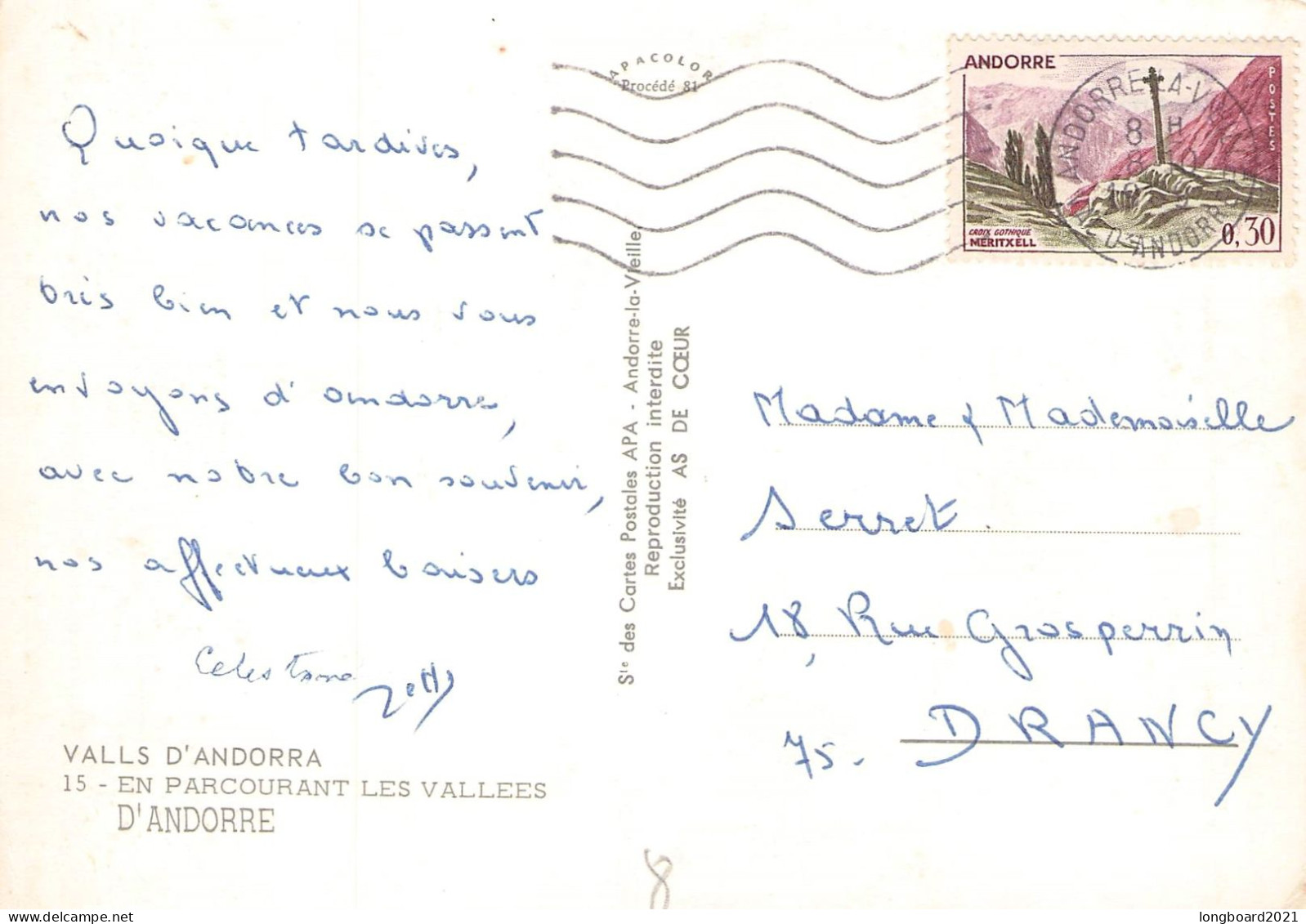 ANDORRA - PICTURE POSTCARD 1969 / 1384 - Cartas & Documentos