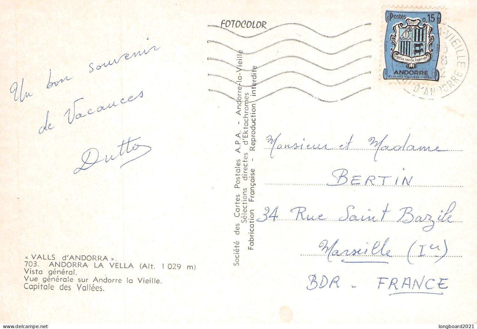 ANDORRA - PICTURE POSTCARD 1962 / 1385 - Briefe U. Dokumente