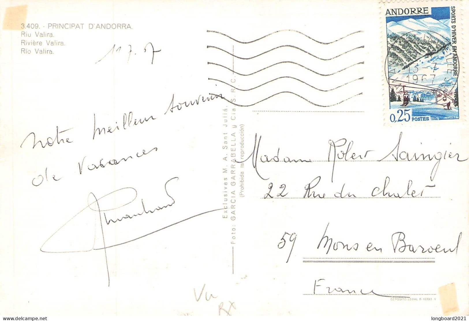 ANDORRA - PICTURE POSTCARD 1967 / 1387 - Cartas & Documentos