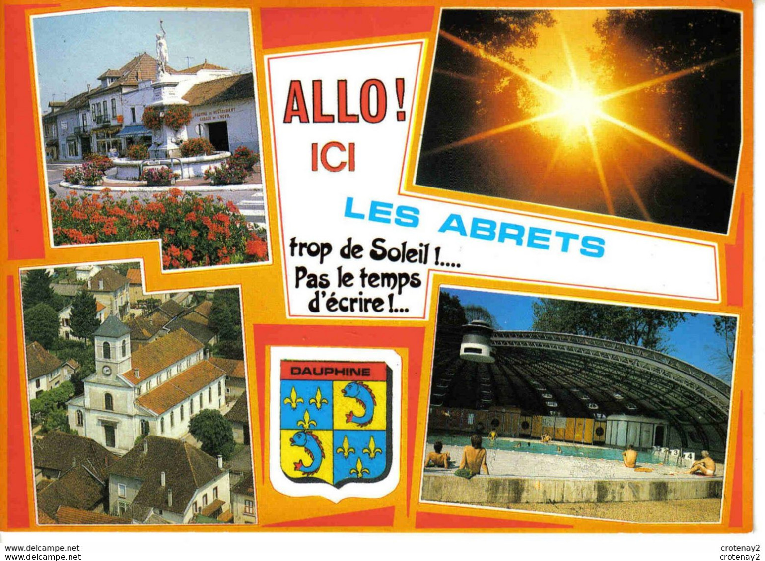 38 LES ABRETS N°6883 En 4 Vues Et Blason Fontaine Statue Restaurant Eglise Piscine - Les Abrets