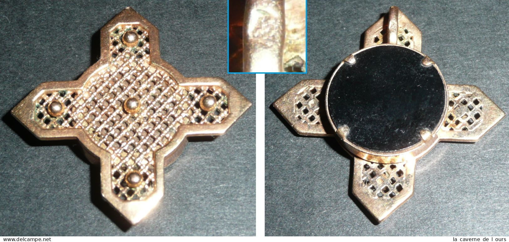 Rare Ancien Pendentif Plaqué Or Magnétite Croix Du Nord Vitafor Aimant - Anhänger