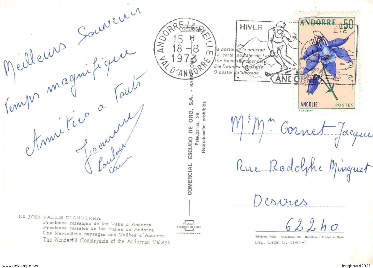 ANDORRA - PICTURE POSTCARD 1973 / 1392 - Covers & Documents