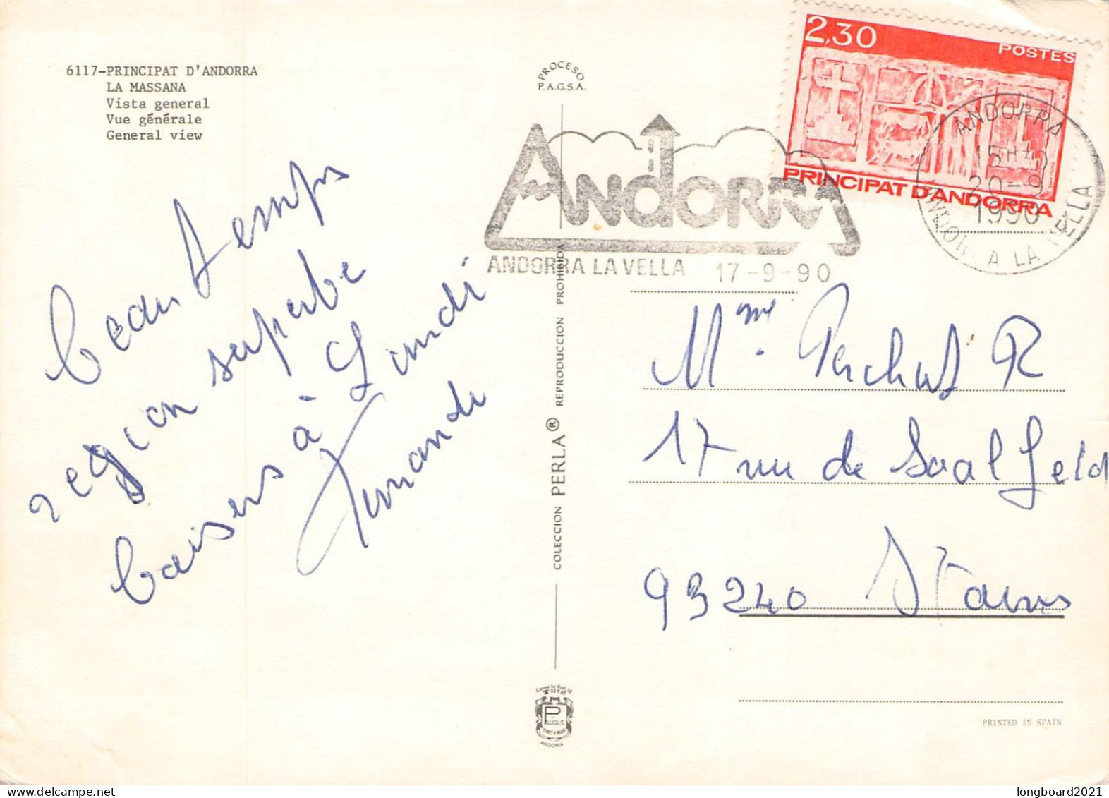 ANDORRA - PICTURE POSTCARD 1990 / 1395 - Lettres & Documents