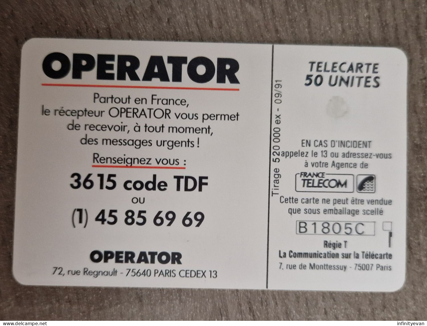 F187 - Télécarte Operator 50 Gem - 1991