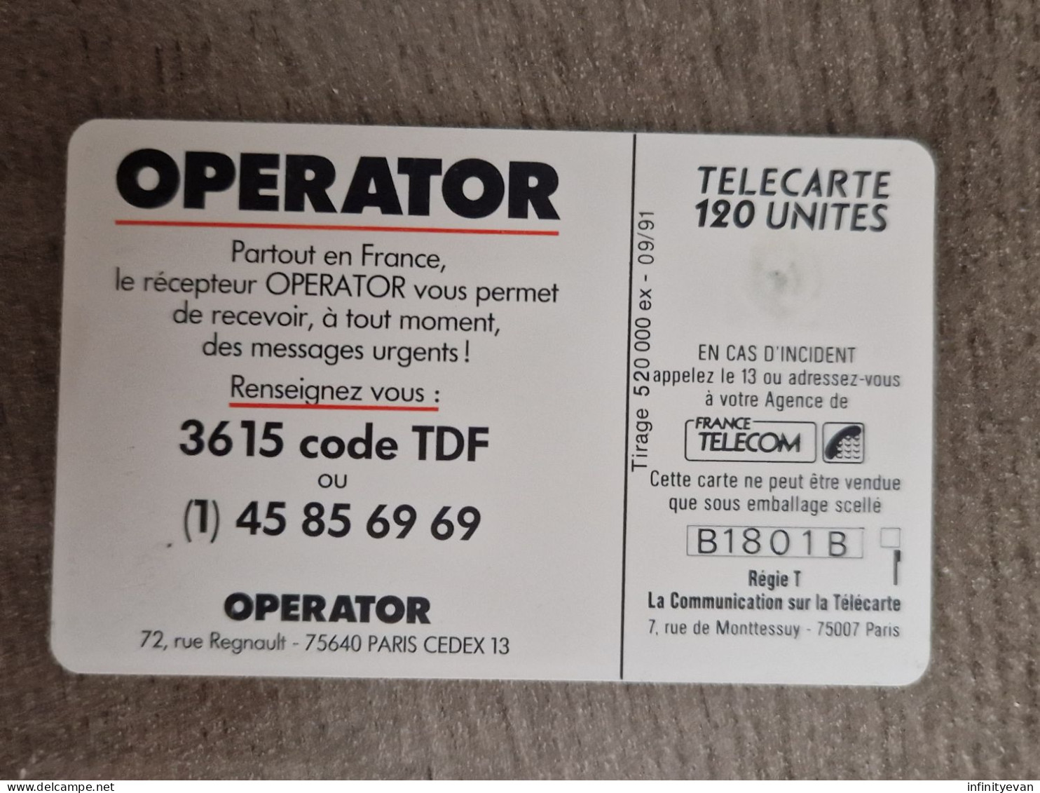F188 - Télécarte Operator 120 Gem - 1991