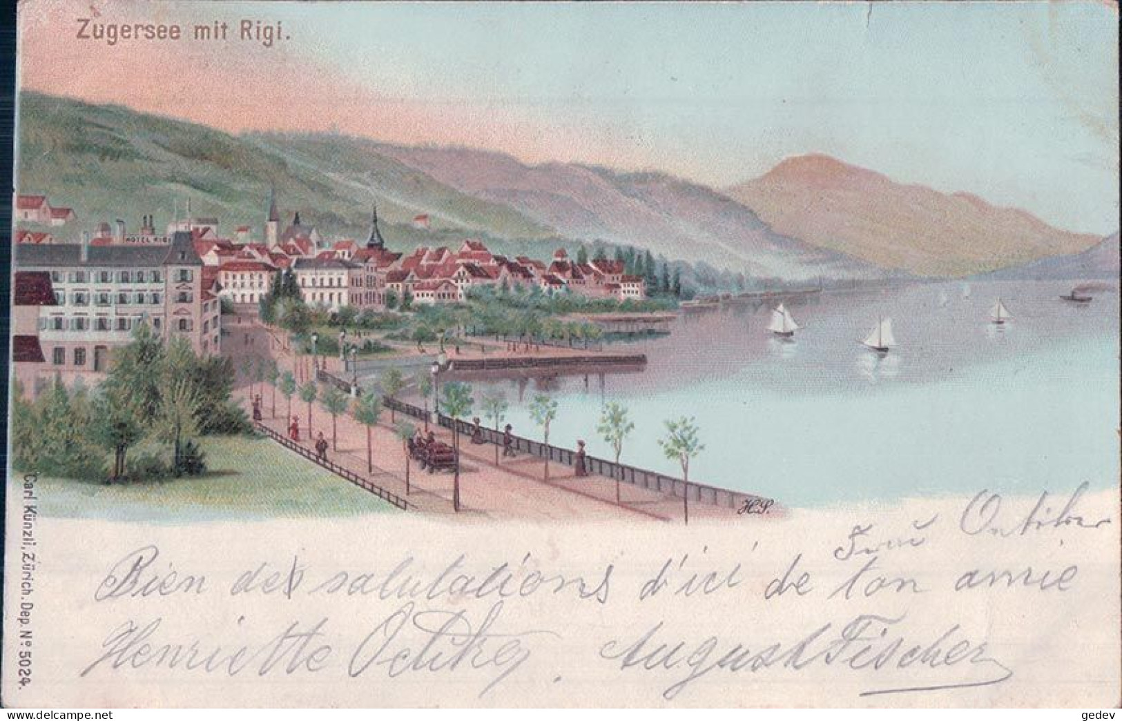 Zugersee Mit Rigi, Litho (3.6.1900) - Zoug