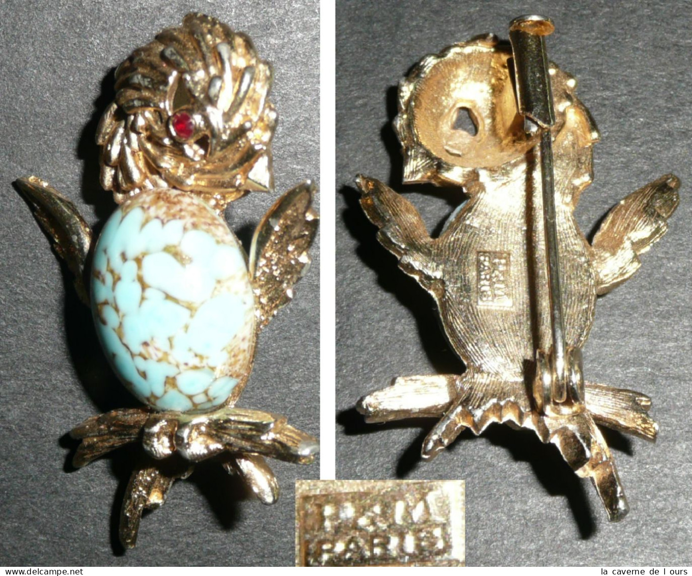 Rare Ancien Bijou, Broche En Métal Doré, Oiseau Oisillon, P & M Paris - Brooches