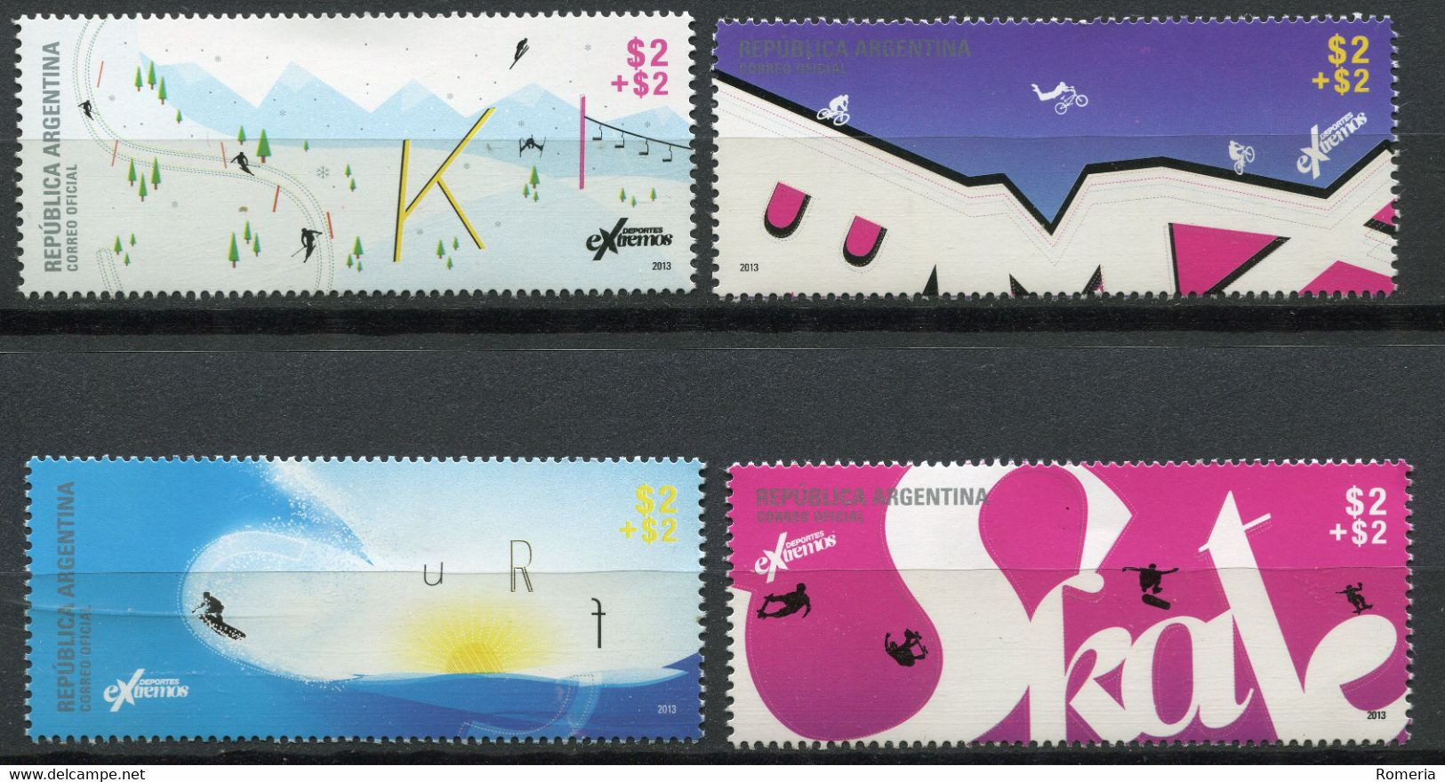 Argentine - 2013 - Yt 3011/3014 - Sports Extrêmes - Ski, BMX, Surf. Skate - ** - Unused Stamps