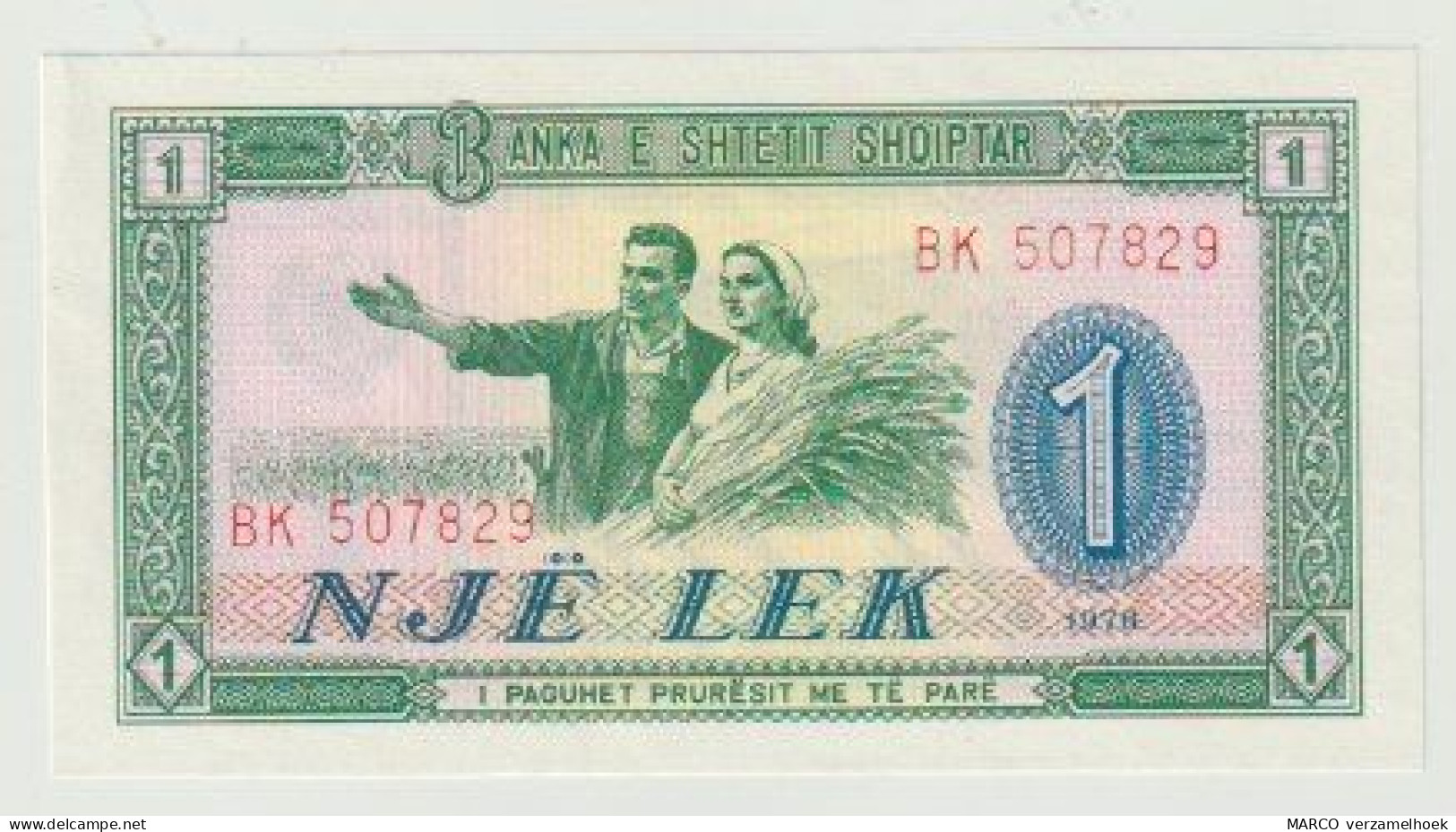 Banknote Banka E Shetetit Shqiptar Albania-albanië 1 Lek 1976 UNC (BK) - Albanie