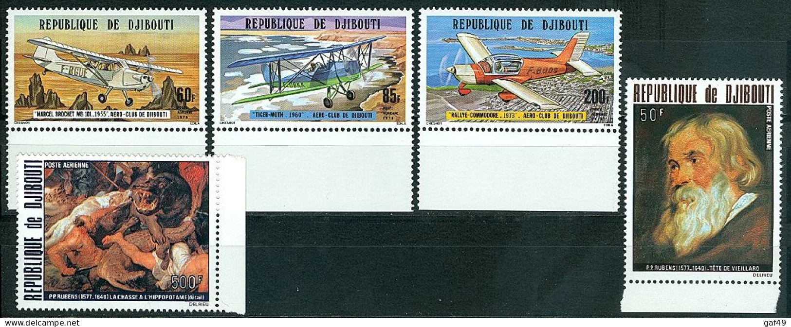 Djibouti Poste Aérienne 1978 N°Y&T 116 à 120 Neufs Sans Charnière Aéro-club, Rubens - Djibouti (1977-...)