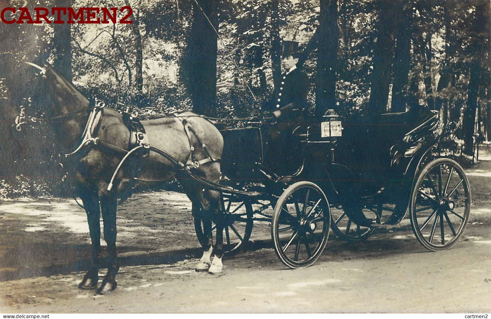 CARTE PHOTO : TAXI PARISIEN FIACRE ATTELAGE COCHER CHAUFFEUR DE MAITRE PARIS  - Taxis & Cabs