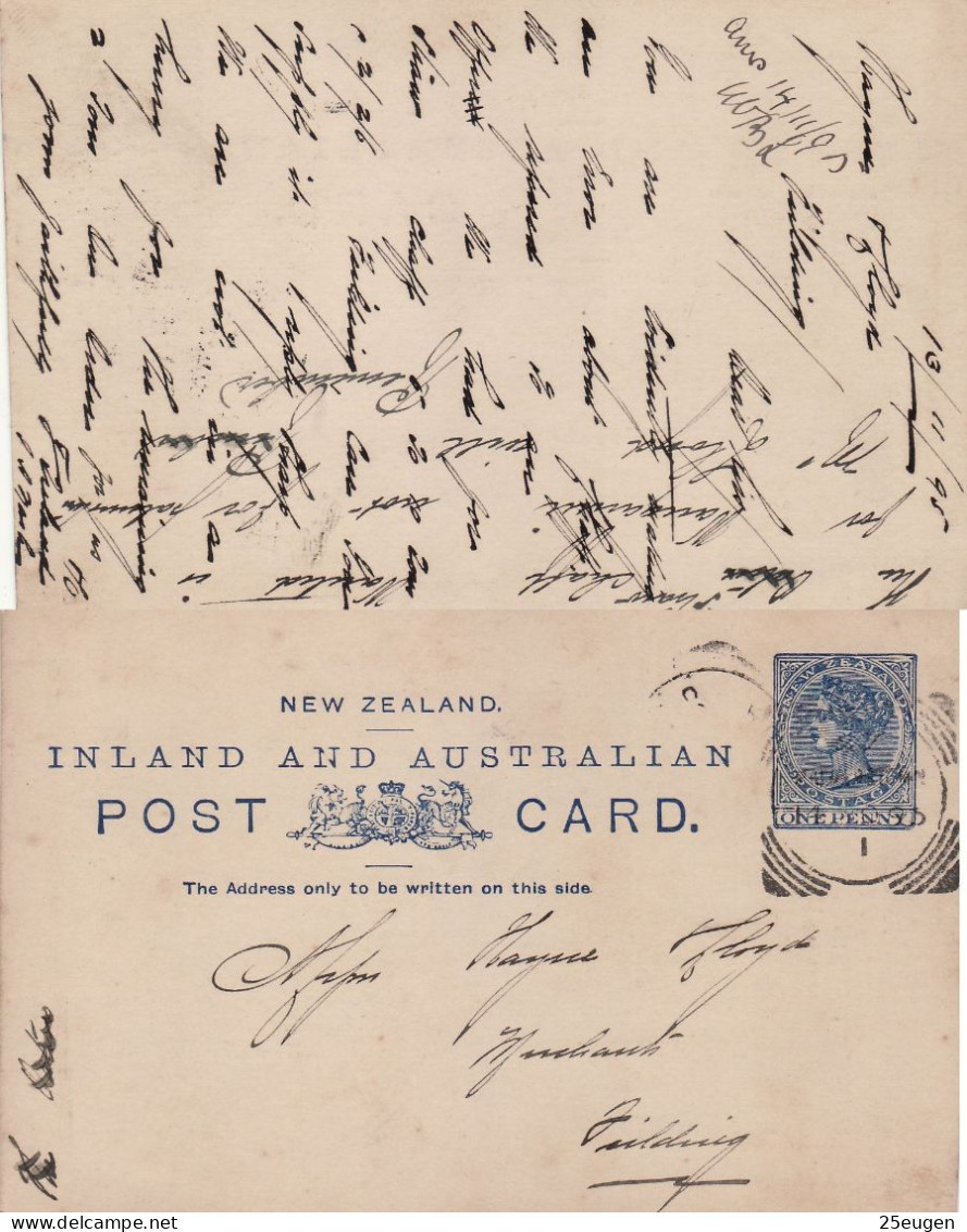 NEW ZEALAND 1895 POSTCARD SENT TO FIELDING - Brieven En Documenten