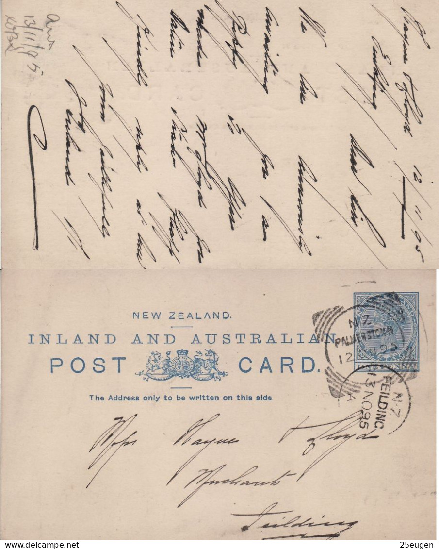 NEW ZEALAND 1895 POSTCARD SENT TO FIELDING - Covers & Documents