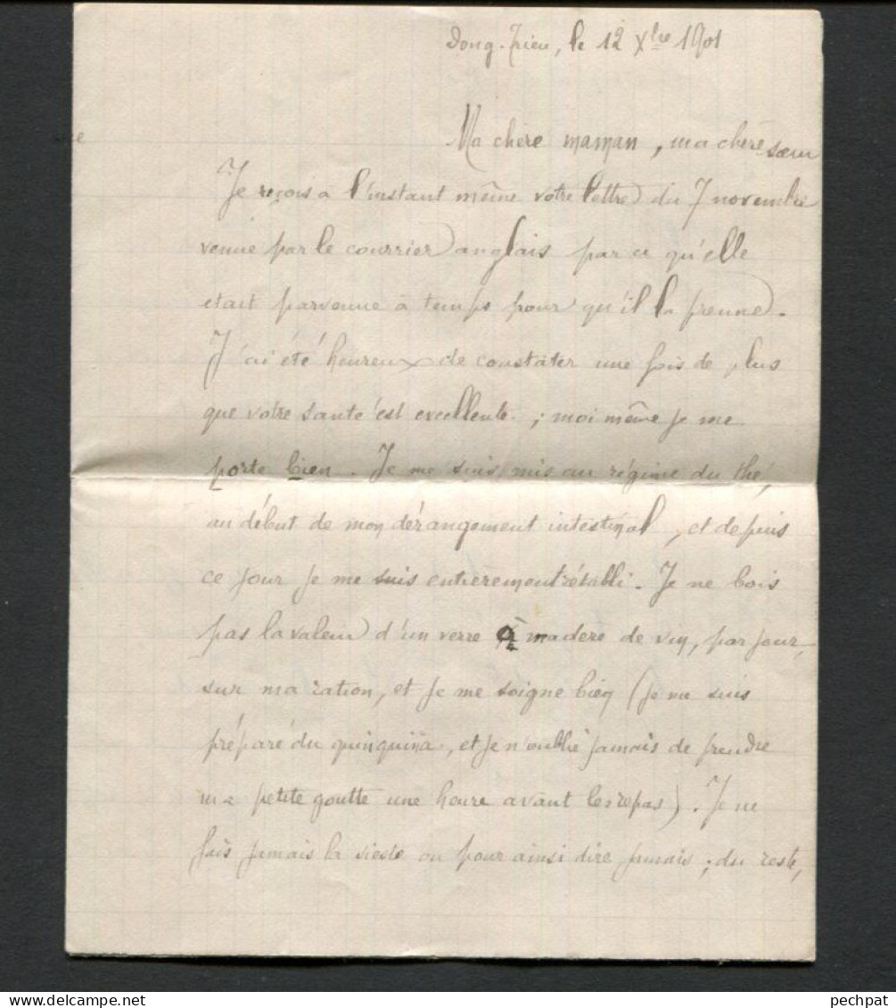 Indochine 1901 Dong Trieu Corps D'occupation Du Tonkin Pour Cherbourg  Avec Correspondance Intéressante Plusieurs Pages - Autres & Non Classés