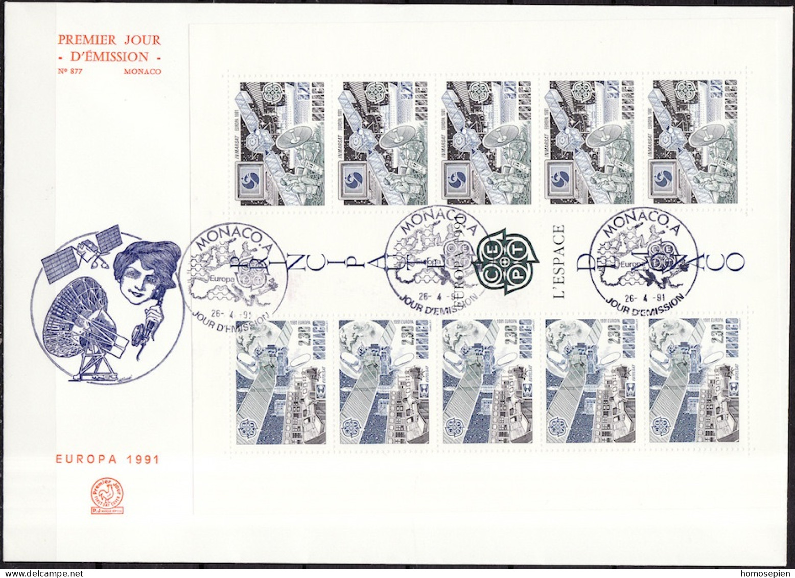 Europa CEPT 1991 Monaco FDC Y&T N°BF52 - Michel N°B50 - 1991