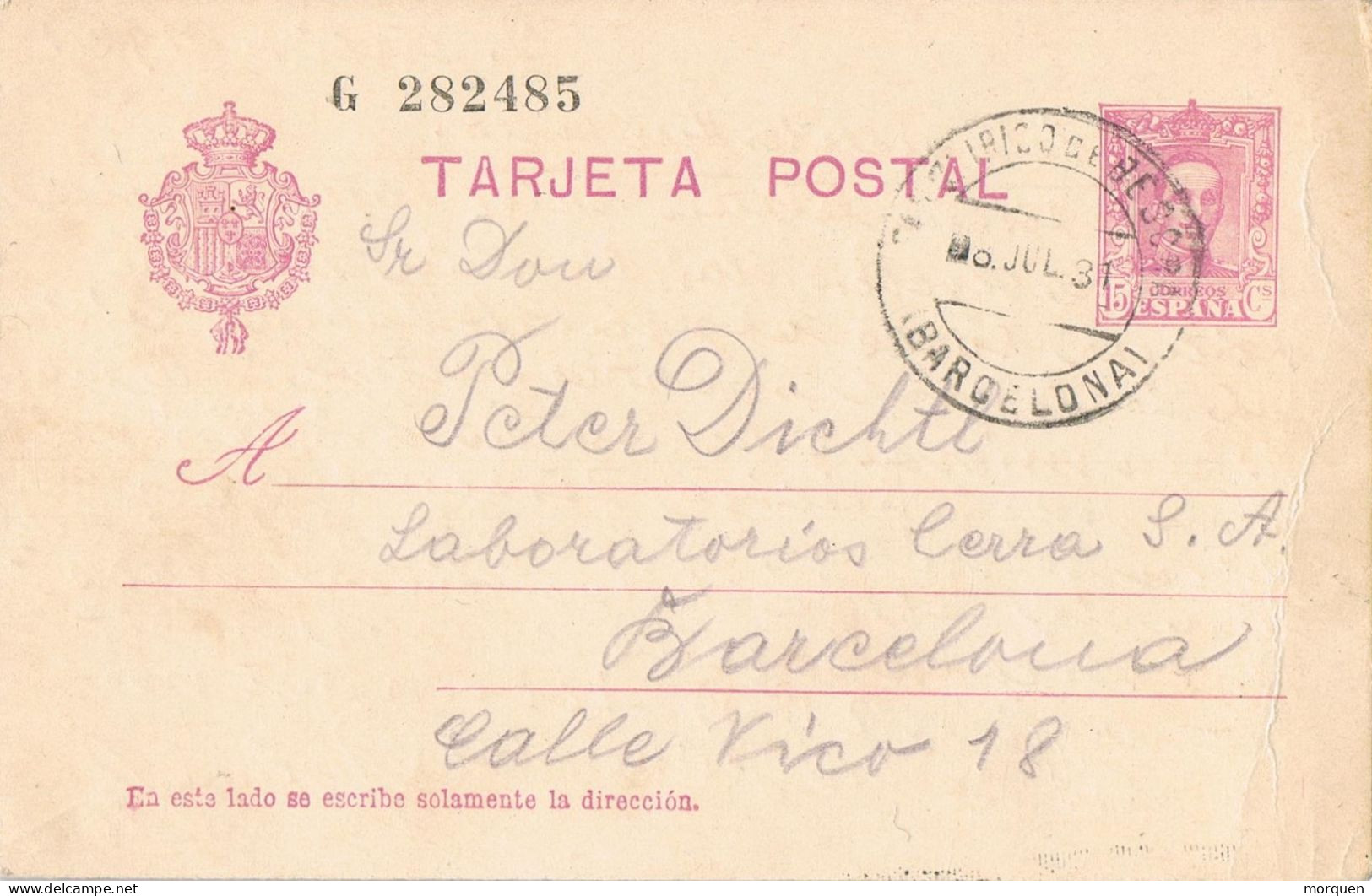 53207. Entero Postal SAN QUIRICO De BESORA (Barcelona) 1931. Fuera De Validez  Alfonso XIII Vaquer - 1850-1931