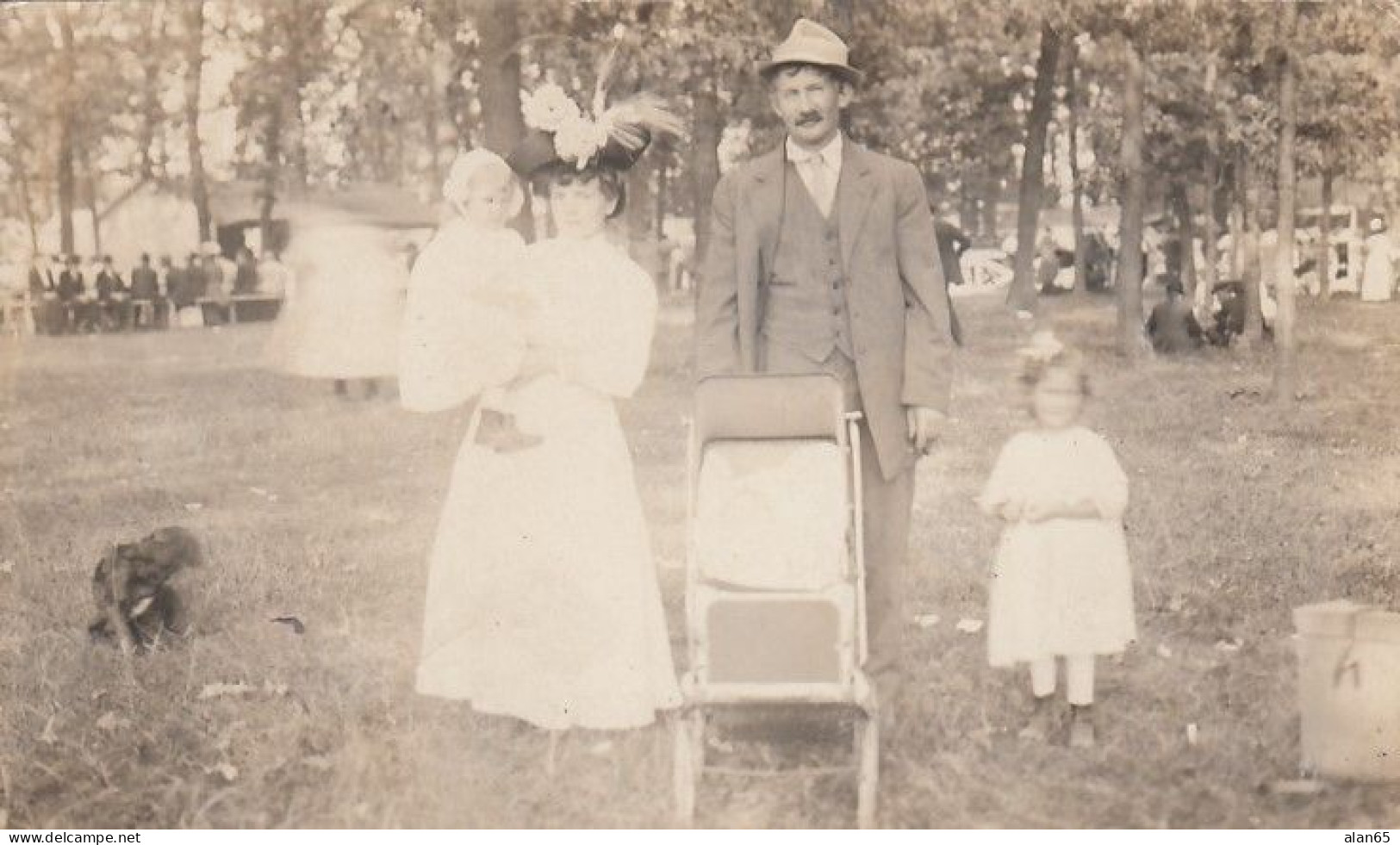 Kenosha Wisconsin, Family Portrait At Picnic Celebration In Park, Baby Carriage, C1910s Vintage Real Photo Postcard - Kenosha