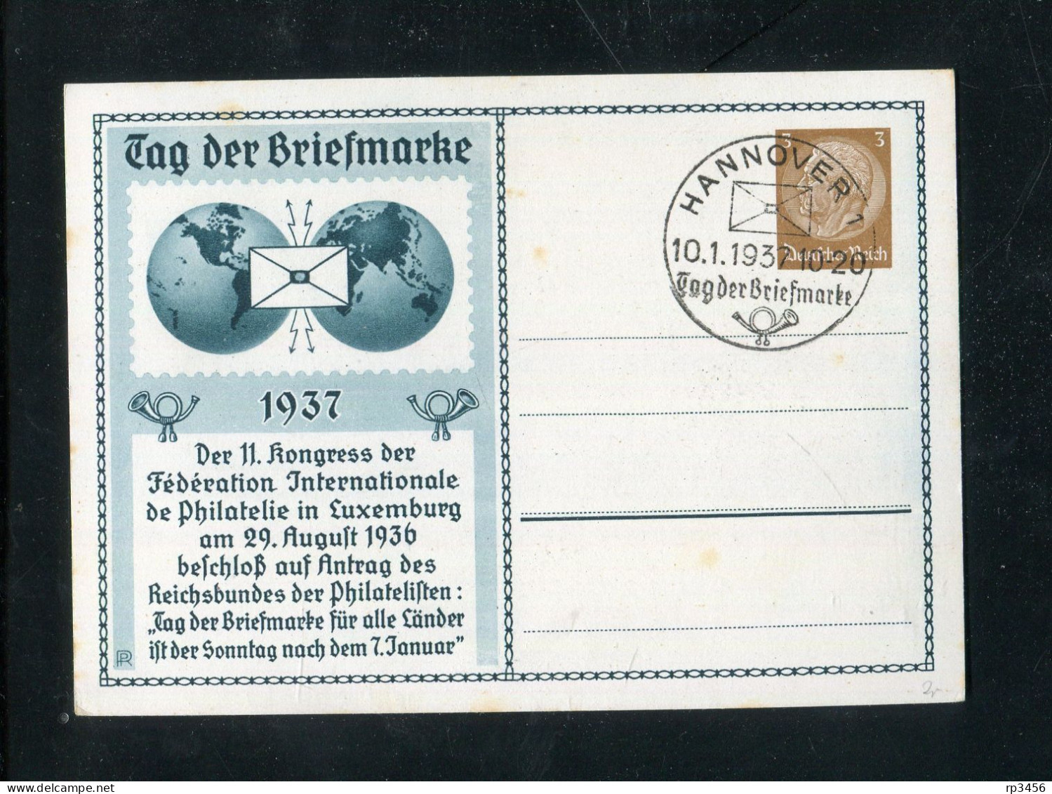 "DEUTSCHES REICH" 1937, Privat-Sonderpostkarte "Tag Der Briefmarke" SSt. "HANNOVER" (4304) - Entiers Postaux Privés