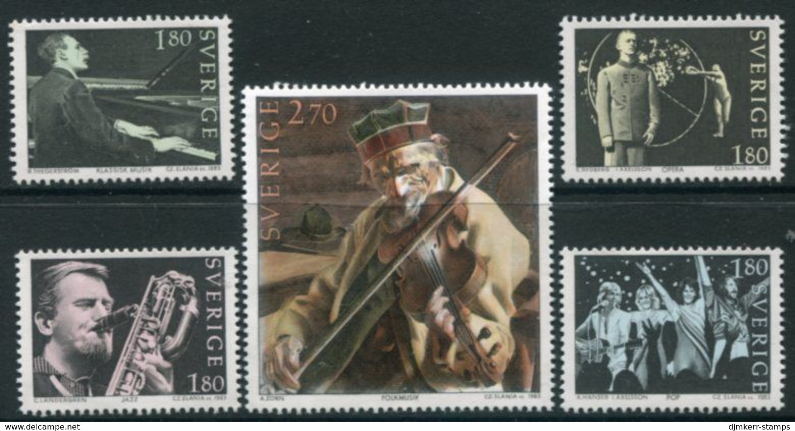 SWEDEN 1983 Music In Sweden Singles Ex Block MNH / **.   Michel 1253-57 - Unused Stamps