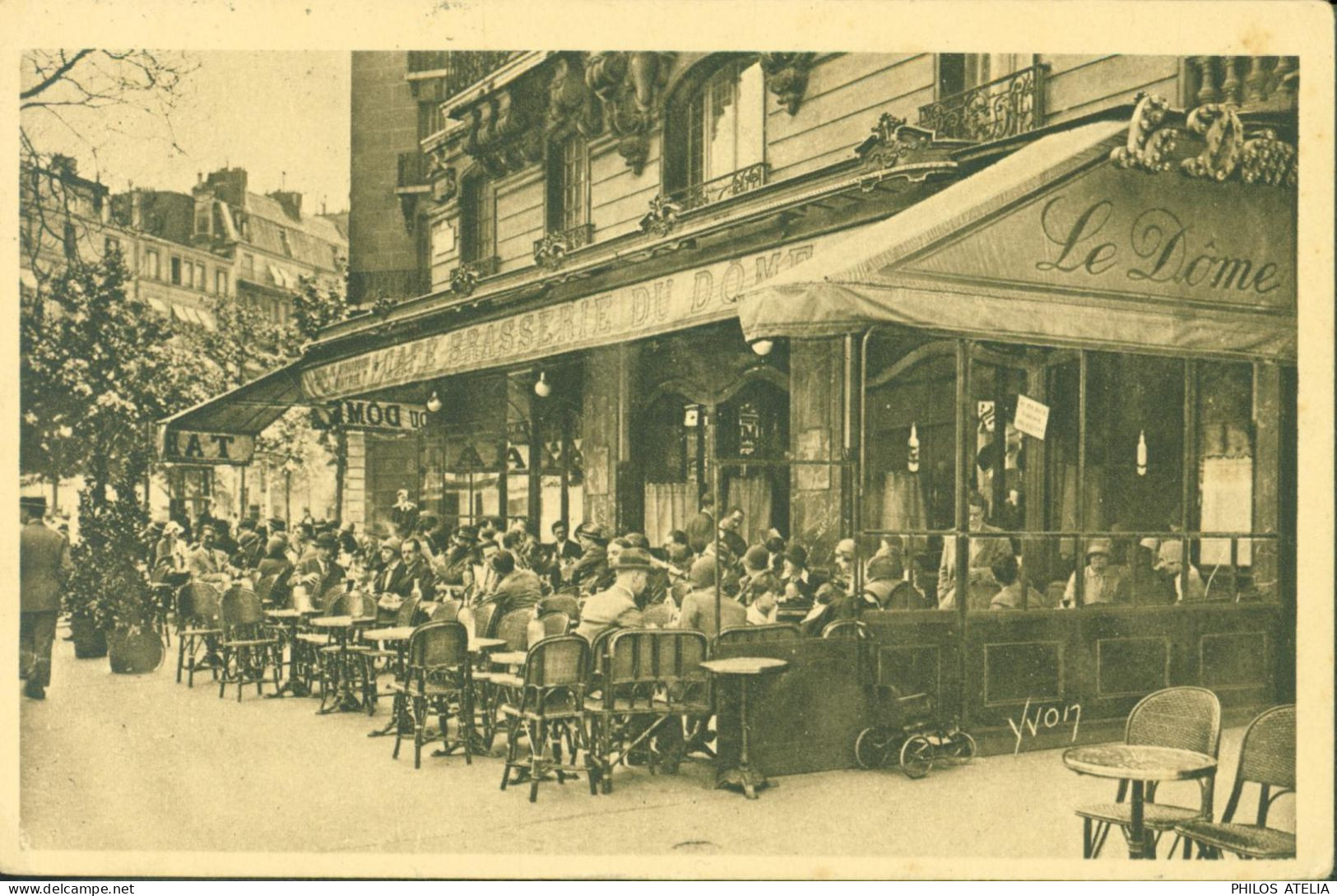 CPA CP Carte Postale Ancienne Série Paris En Flânant Montparnasse Café Du Dôme Daguin Montargis Foire Exposition 1930 - Cafés, Hôtels, Restaurants