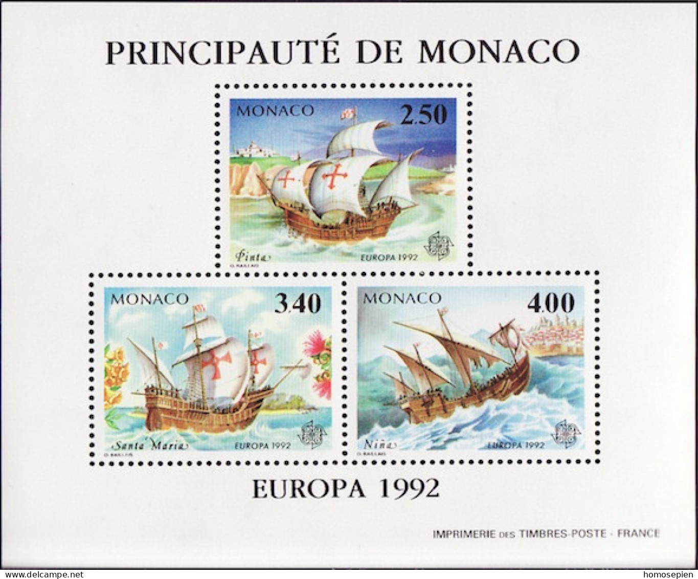 Monaco épreuve 1992 Y&T N°EL1825 à 1827 - Michel N°DP2070 à 2072 *** - EUROPA - Covers & Documents