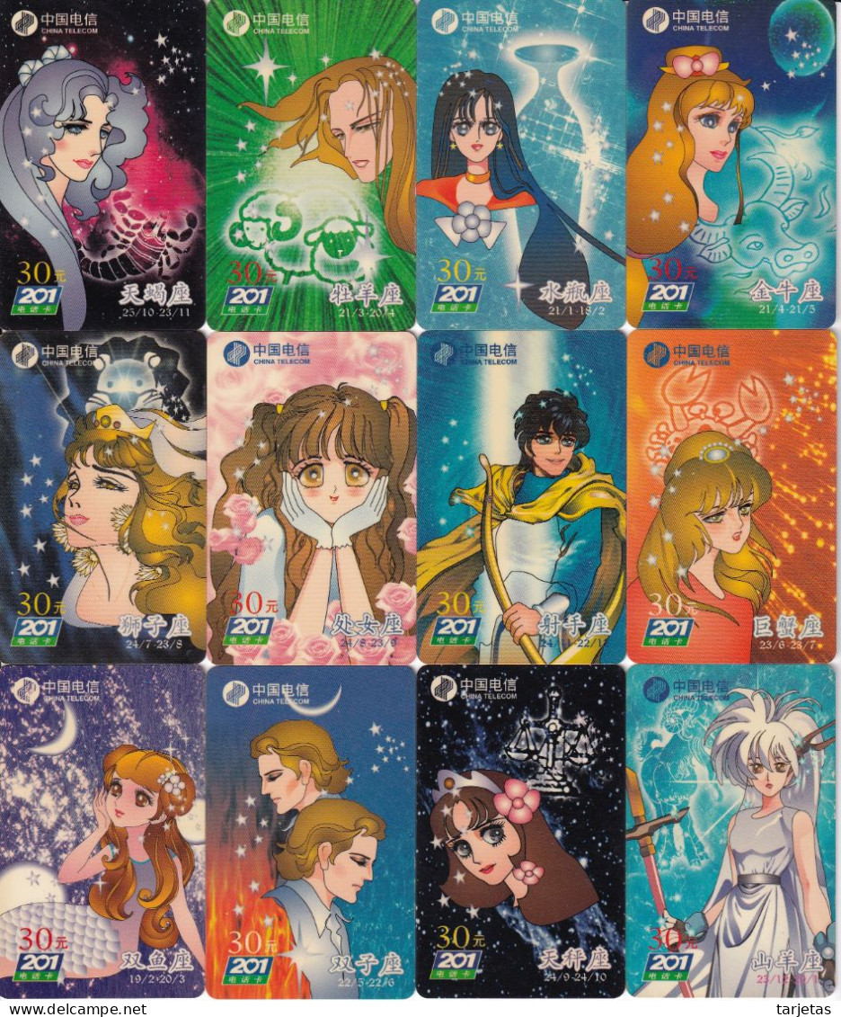 SERIE COMPLETA DE 12 TARJETAS DE CHINA DE HOROSCOPOS (ZODIACO-HOROSCOPO) MANGA - Zodiac