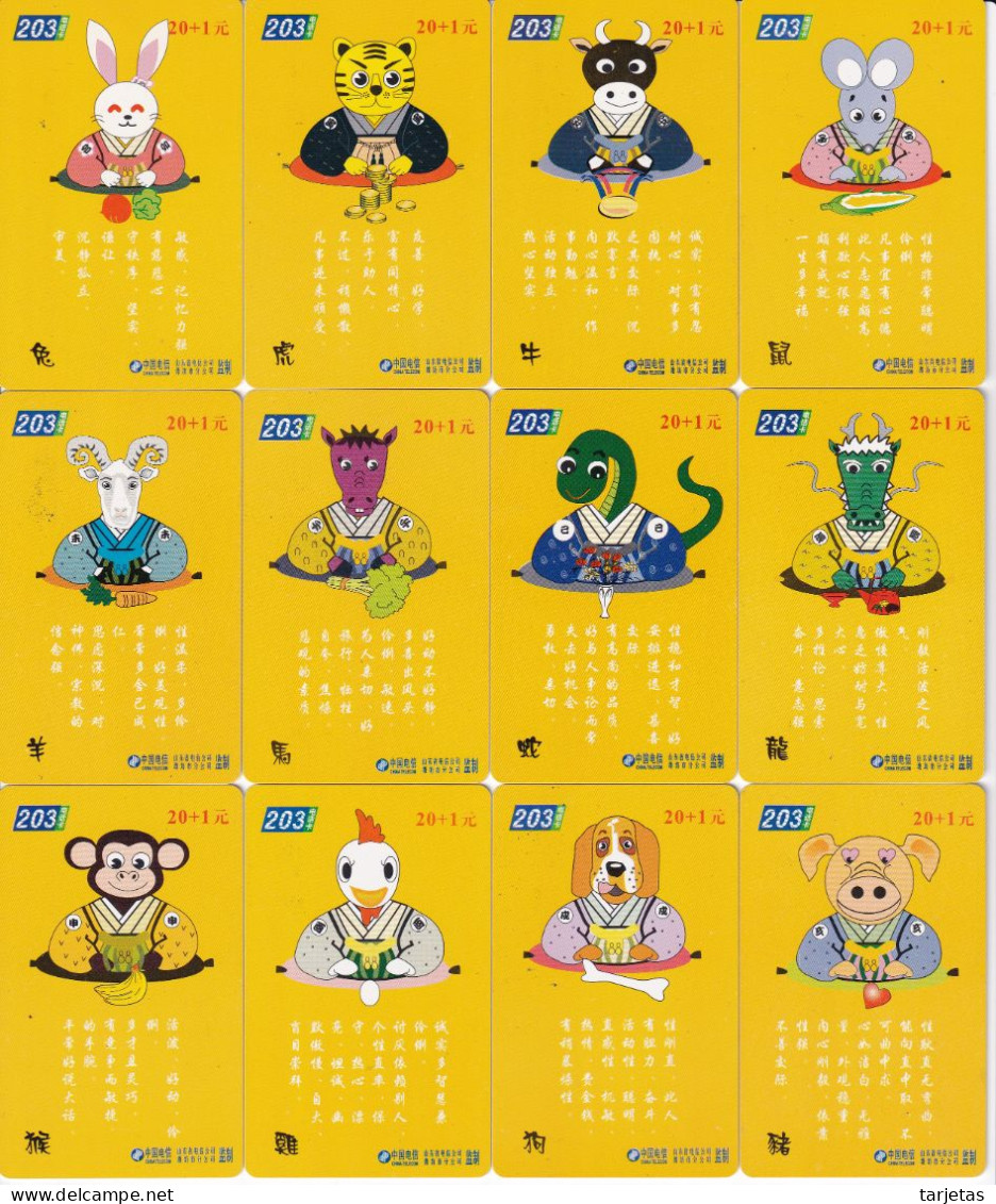 SERIE COMPLETA DE 12 TARJETAS DE CHINA DE HOROSCOPOS (ZODIACO-HOROSCOPO) ANIMALES - Dierenriem