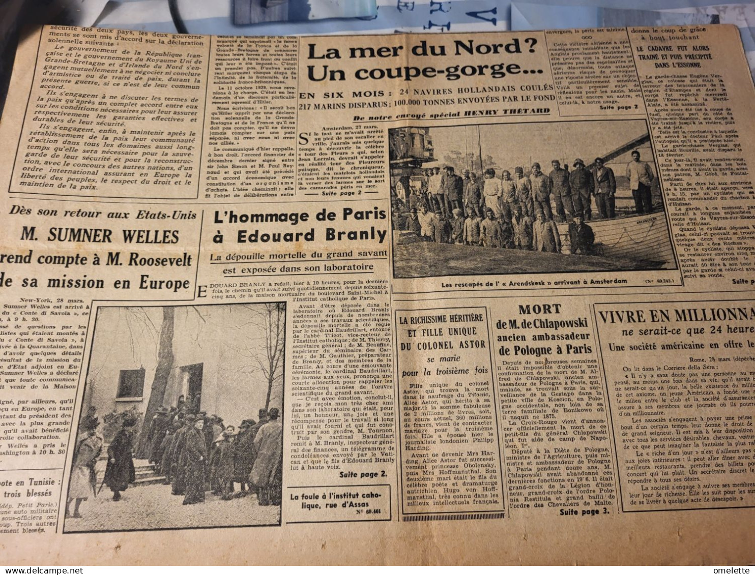 P P 40/PAS DE PAIX NI D ARMISTICE/SOUS MARIN ALLEMAND /VICTOIRE SYLT /EDOUARD BRANLY MORT - Le Petit Parisien