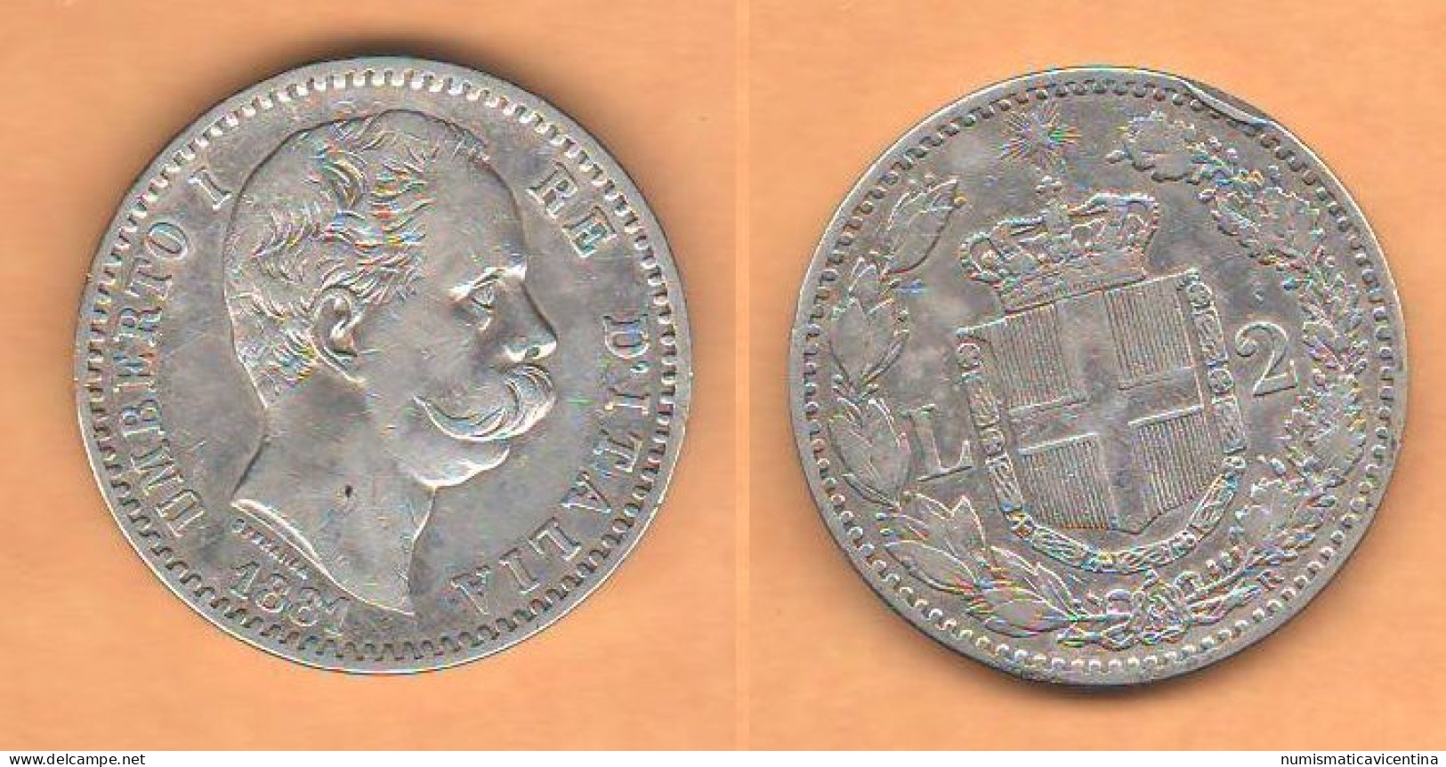 Italia Regno 2 Lire 1881 Re Umberto I°Italy Italie Silver Coin - 1878-1900 : Umberto I