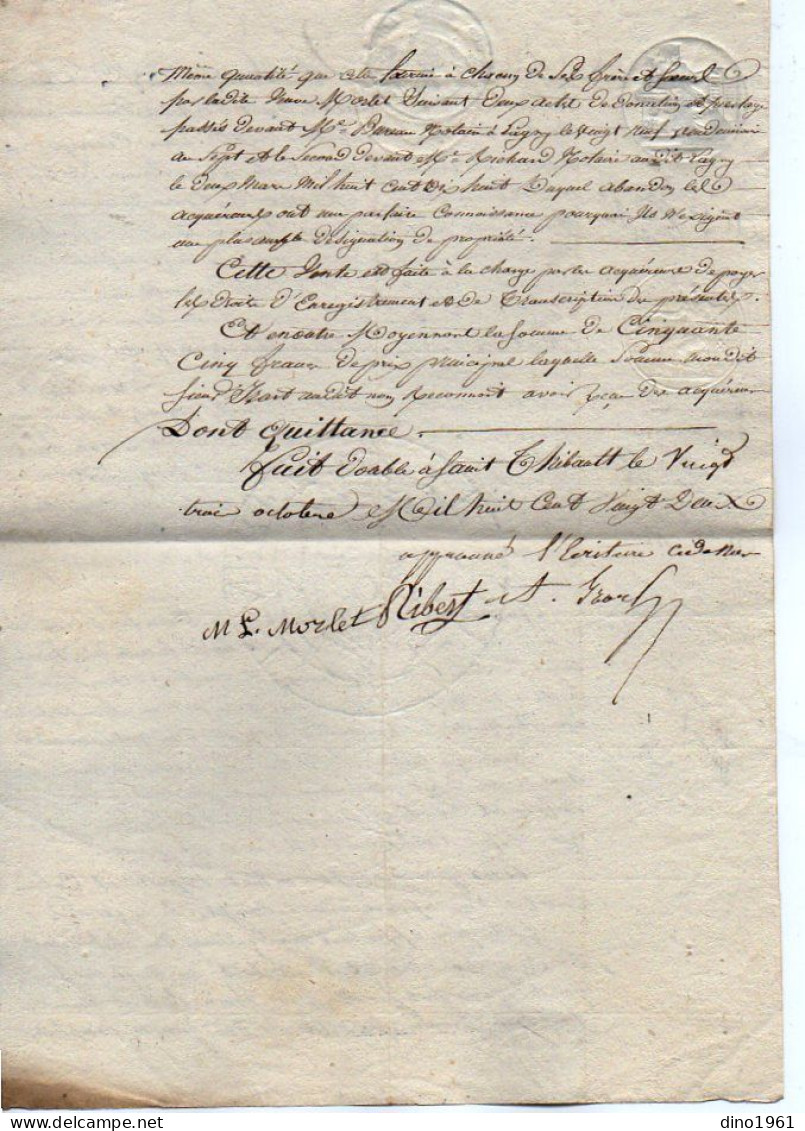 VP22.829 - LAGNY - Acte De 1822 - Entre Mme MORLET à PARIS & M. RIBERT à SAINT THIBAULT DES VIGNES ..... - Manuscrits