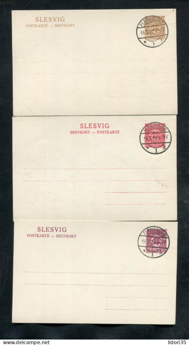 "D.ABST.GEB.-SCHLESWIG" 1920, Postkarten Mi. P 1-P 3 Je Stegstempel "Flensburg" (4328) - Schleswig
