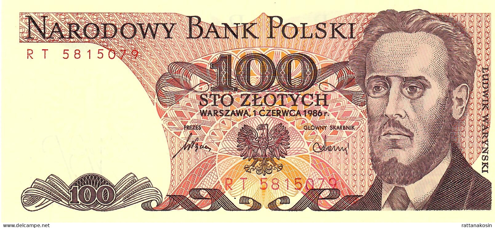 POLAND P143c   100  ZLOTYCH    1986 #RT   UNC. - Pologne
