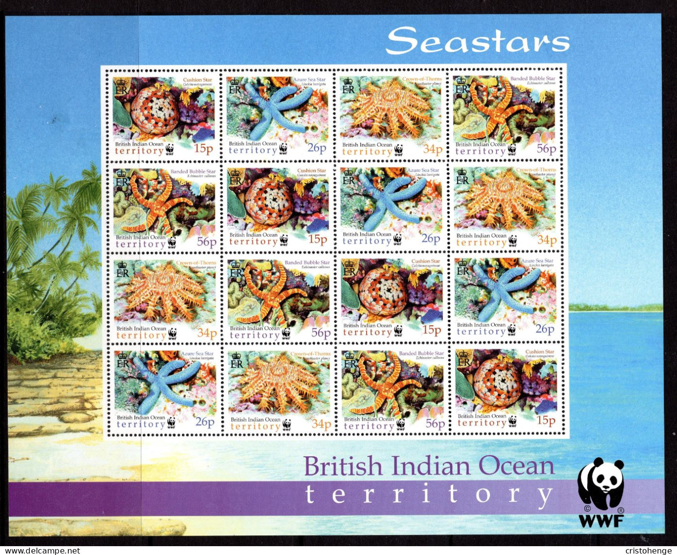 British Indian Ocean Territory, BIOT 2001 Endangered Species - Seastars Sheet MNH (SG 253-256) - Territorio Británico Del Océano Índico