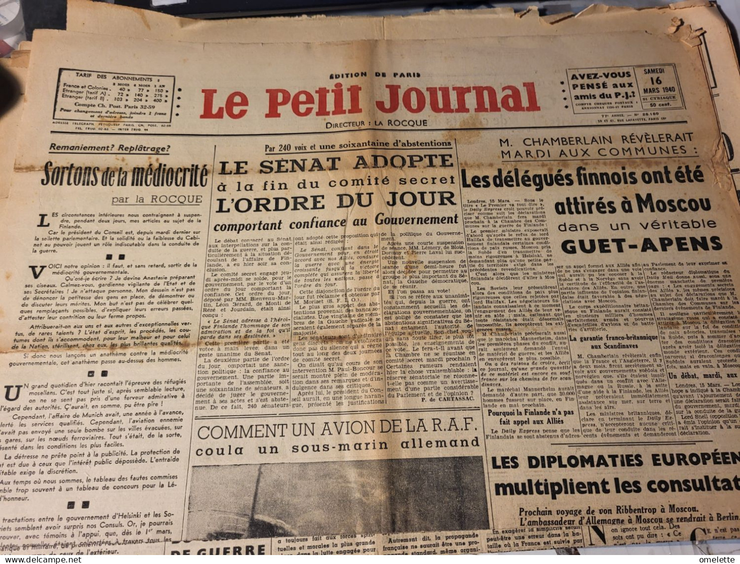 PETIT JOURNAL 40 /LA ROCQUE MEDIOCRITE/ SENAT ORDRE DU JOUR /DIPLOMATIES EUROPEENNES - 1800 - 1849