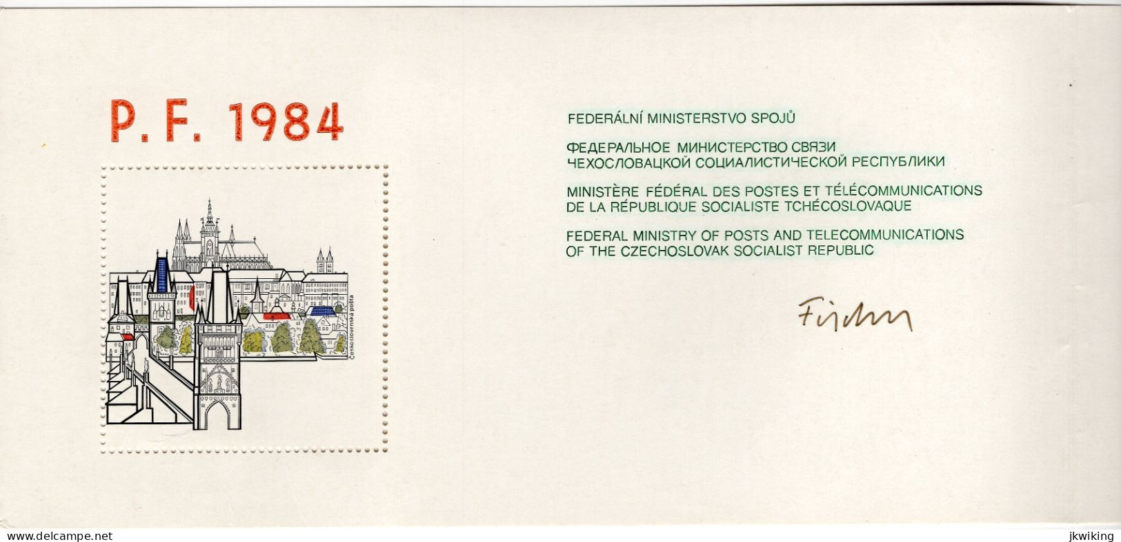 Celinová Služební Obálka S P.F. 1984 S Přítiskem Federální Ministerstvo Spojů Podespáno Rudolf Fischer - Essais & Réimpressions