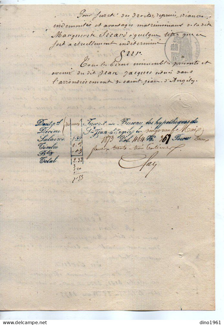 VP22.831  - SAINT JEAN D'ANGELY - 2 Actes De 1873 - M. PINEAU, Garçon D'Ecurie Contre M. JACQUES à LOIRE - Manuscrits
