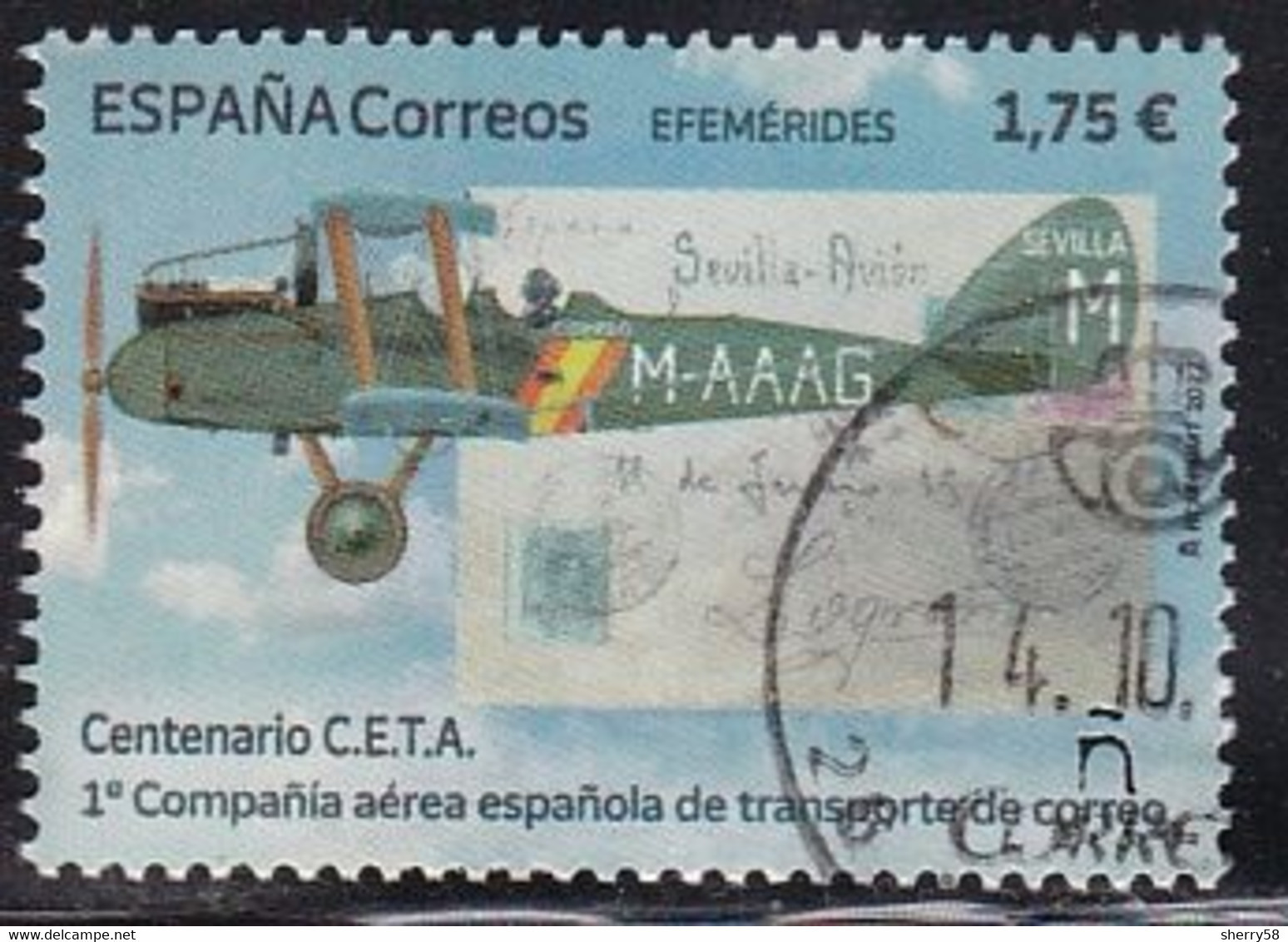 2022-ED. 5582 Centenario De C.E.T.A. Primera Compañía Aérea Española De Transporte De Correo- USADO - Gebraucht