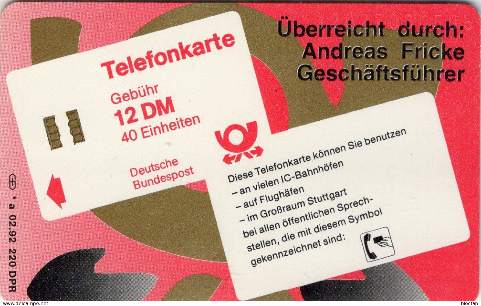 Werbeagentur TK N *a02/1992 220Expl.(K798) ** 100€ Visitenkarte Schmitz P.Serie Zukunft Gestalten TC On Telecard Germany - V-Series: VIP-und Visitenkartenserie