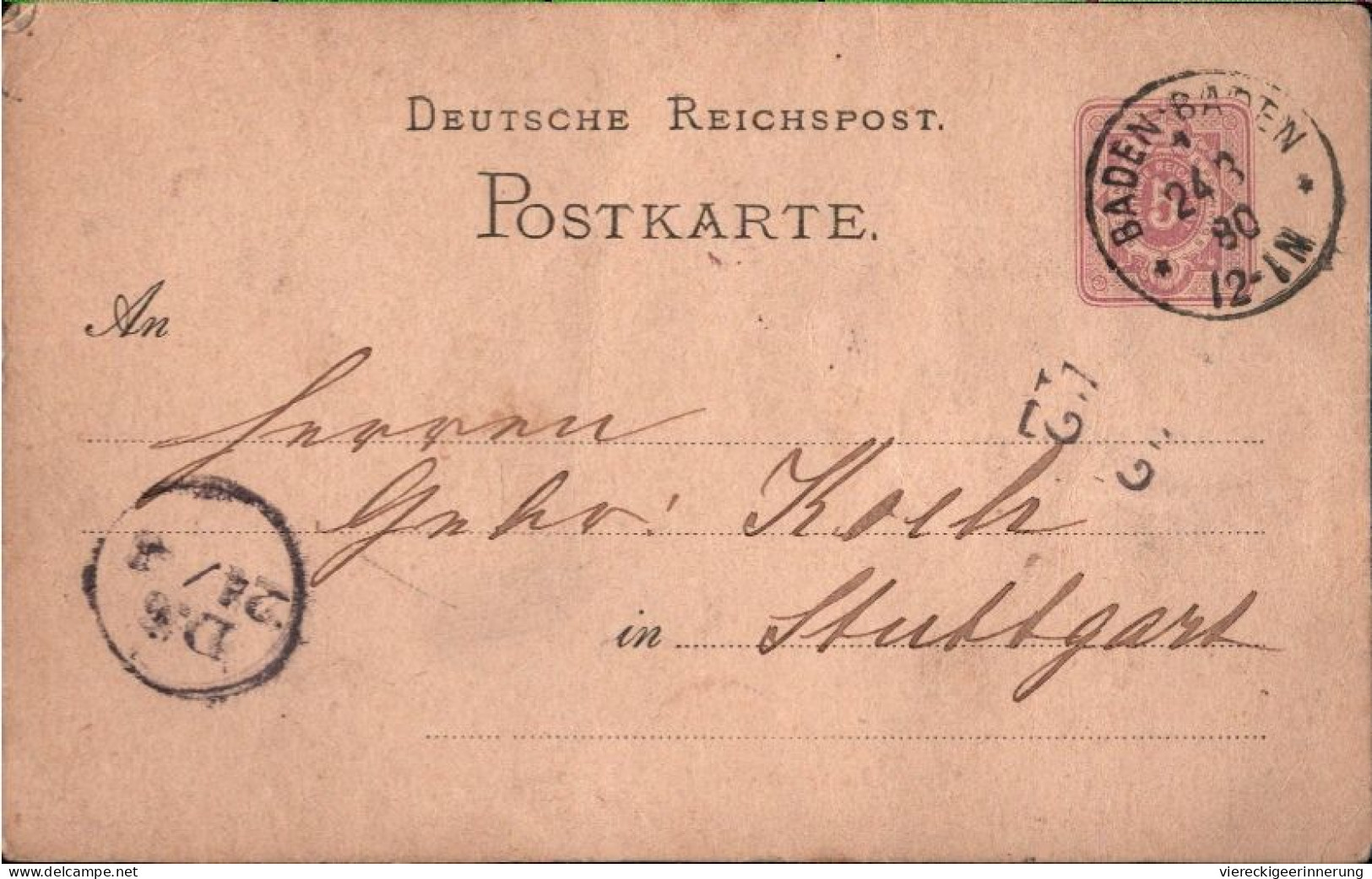 ! Ganzsache 1880 Aus Baden-Baden Gelaufen Nach Stuttgart, Autograph Mathilde Von Rothschild - Personajes Historicos