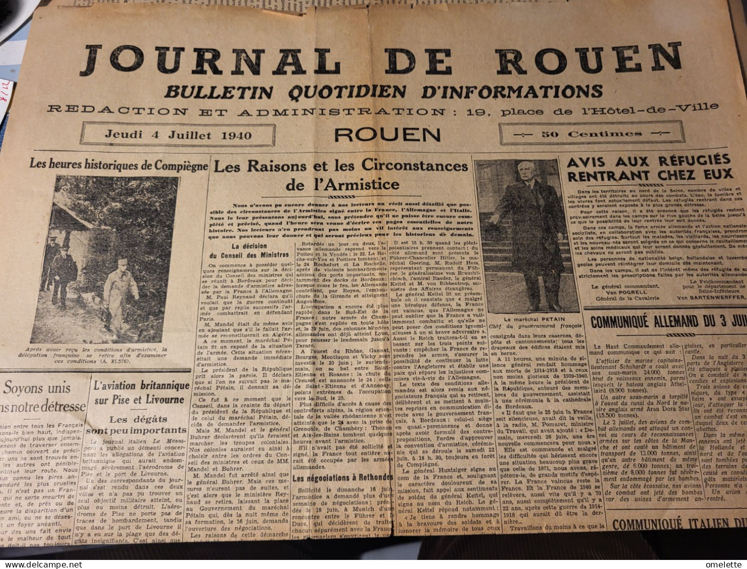 JOURNAL DE ROUEN 40/ARMISTICE RAISONS ET CIRCONSTANCES/  PETAIN/REFUGIES / - 1800 - 1849