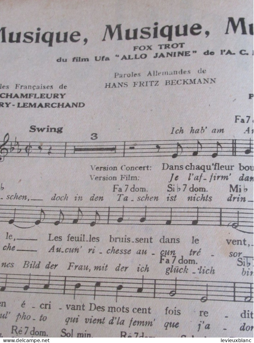 Partition Ancienne/"Musique ! Musique ! , Allo  Janine "/Georges  MAROW/Kreuder/Chamfleury/Continental/1939      PART381 - Sonstige & Ohne Zuordnung