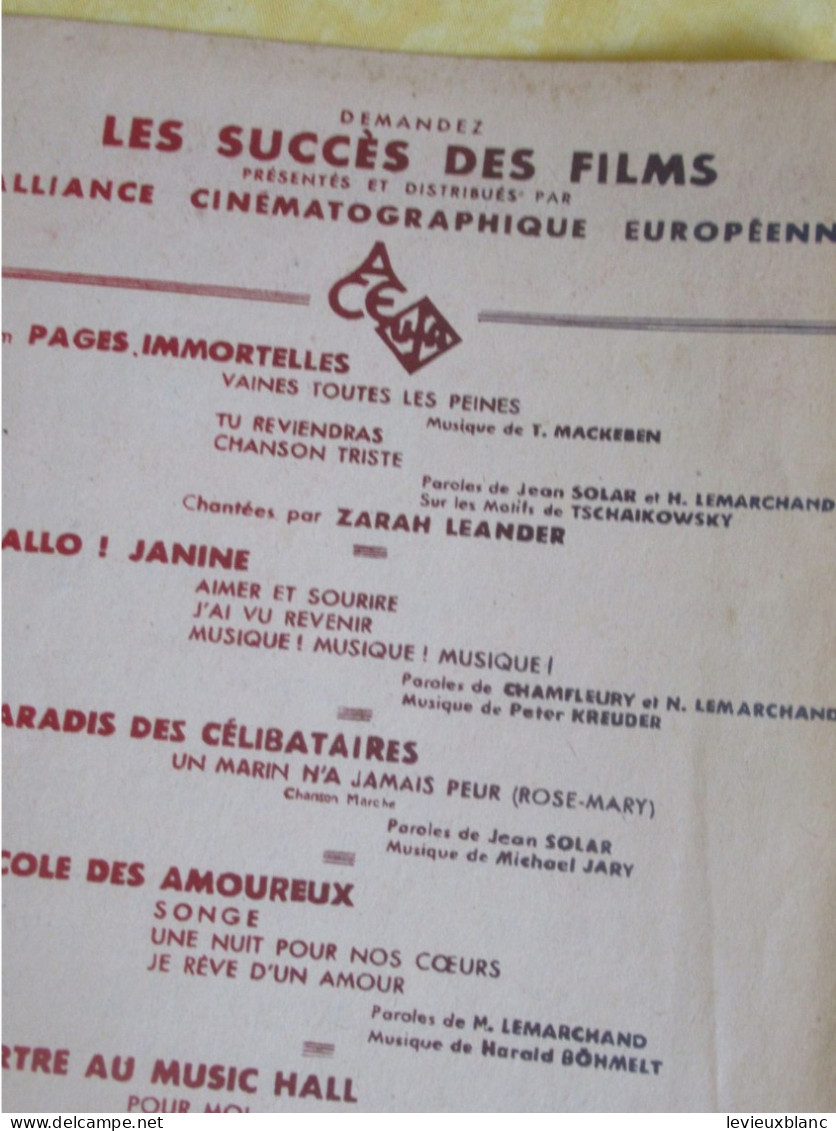 Partition Ancienne/"Musique ! Musique ! , Allo  Janine "/Georges  MAROW/Kreuder/Chamfleury/Continental/1939      PART381 - Autres & Non Classés