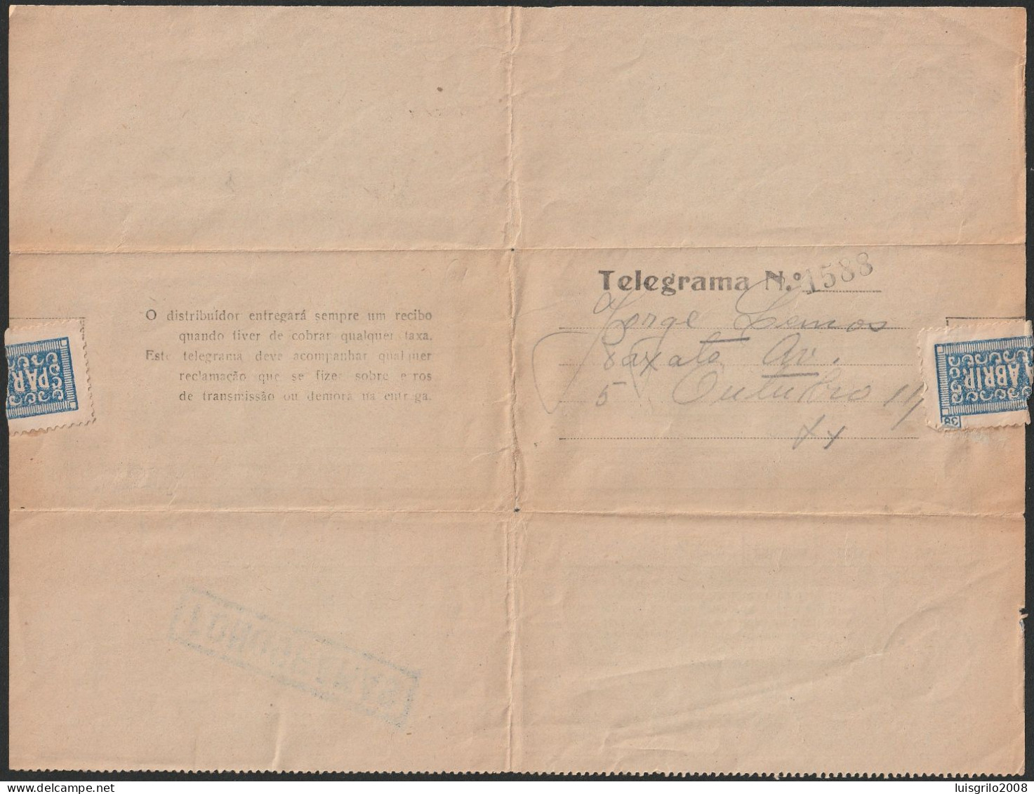 Telegram/ Telegrama FONOGRAMA - Aeroporto > Av. 5 Outubro, Lisboa -|- Postamrk - TELEGRAFOS. Lisboa. 1949 - Covers & Documents