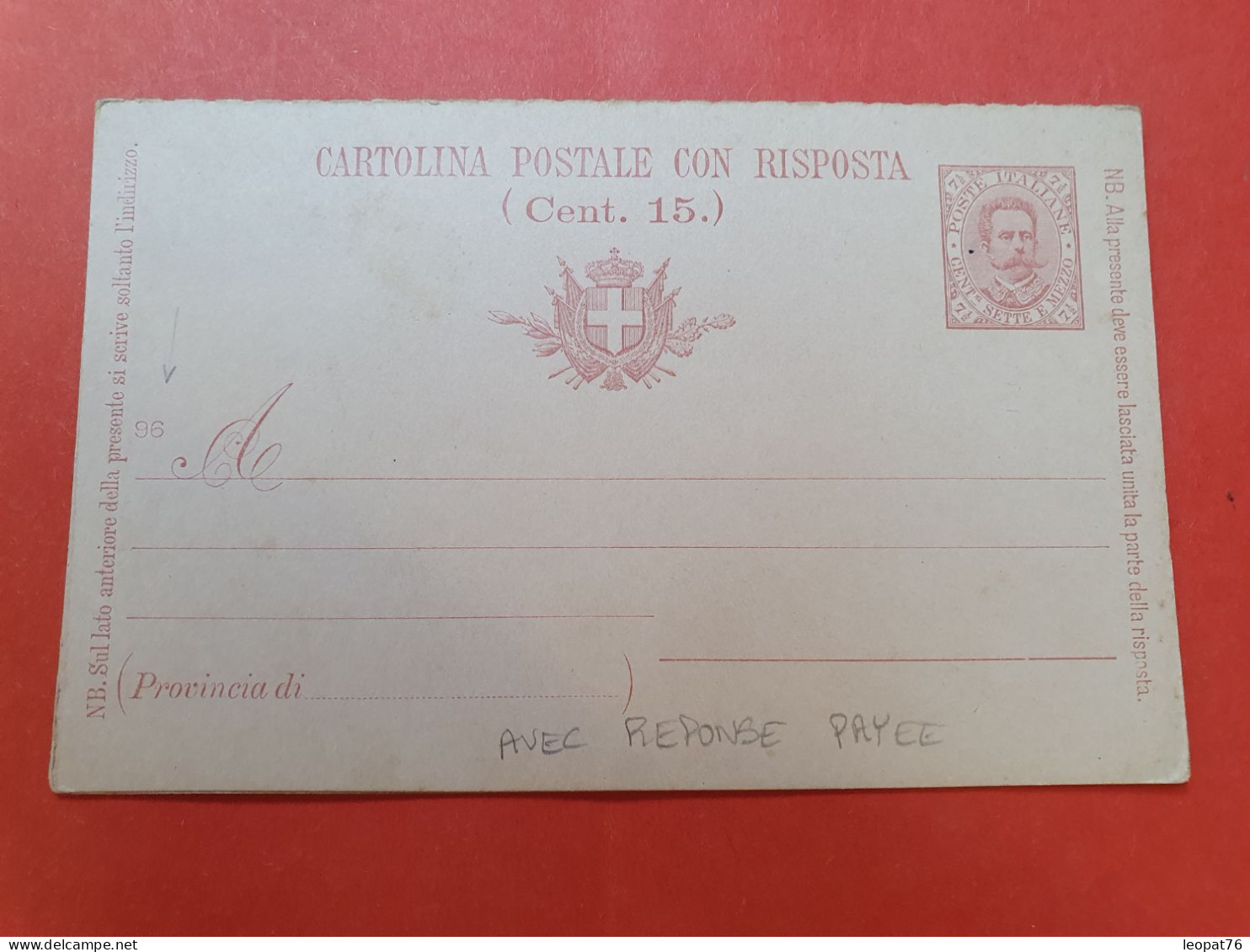 Italie - Entier Postal Avec Réponse Non Circulé - D 447 - Entiers Postaux